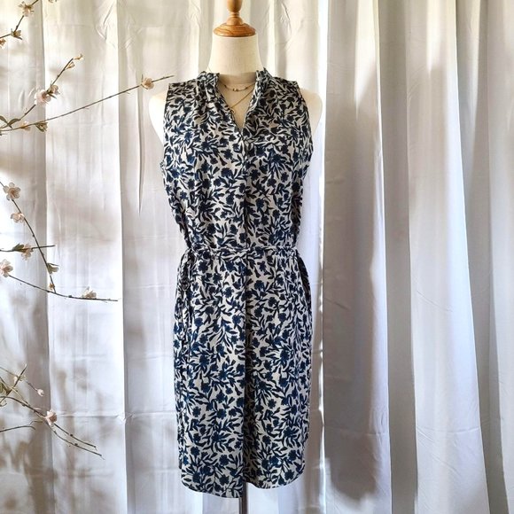 Ann Taylor Loft Floral Wrap Tie Mini Dress Blue XS